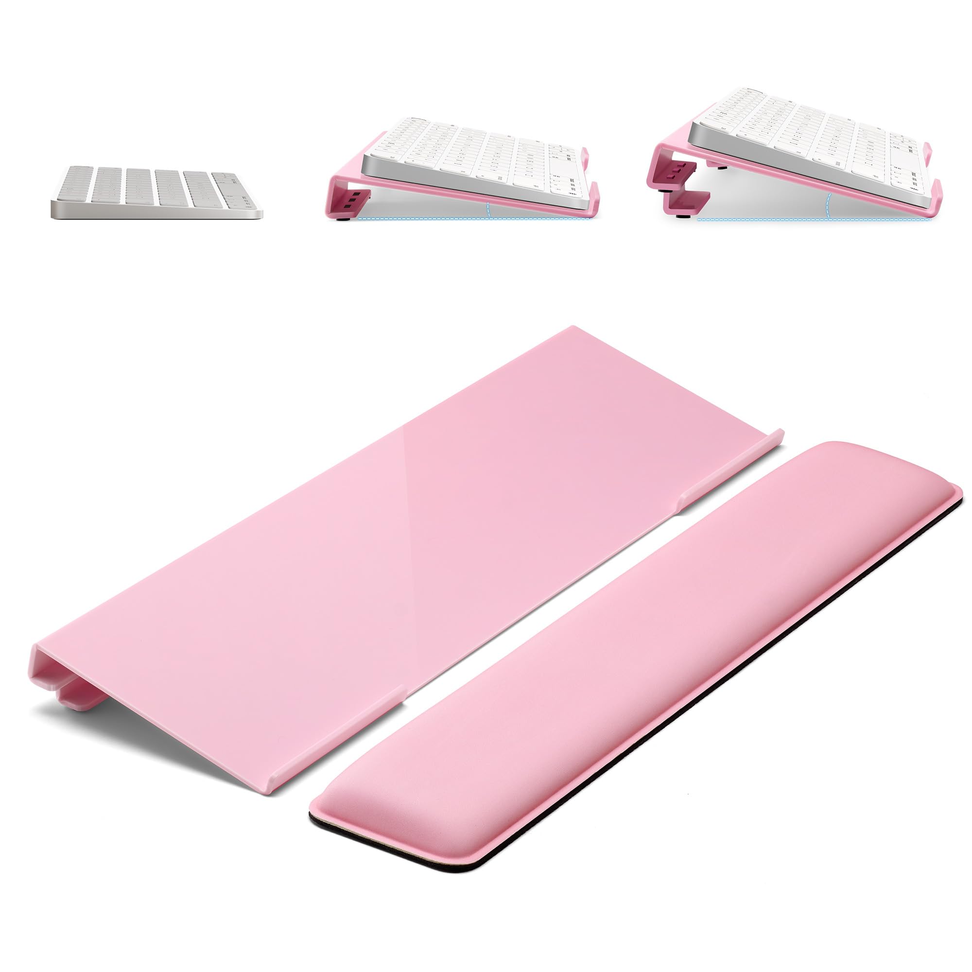 Photo 1 of Laborio Computer Keyboard Stand for Desktop, 2-Level Height Adjustment Keyboard Wrist Rest, Non-Slip Key Board Riser Pad for Office, Gaming, and Home Desks(Pink)