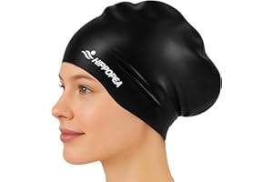 HIPPOPEA Large Swim Cap for Long Hair Women, Dreadlocks, Weaves, Hair Extensions, Braids, Curls & Afros - 3D Ergonomic Design Silicone Swim Cap Woman Kids Men Adults Boys Girls