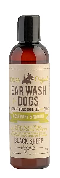 NATURAL DOG EAR CLEANER SOLUTION – DOG ITCHY EARS TREATMENT – ELIMINATES ODOR & WAXY BUILDUP – GENTLE DOG EAR WASH FORMULA – MADE IN CANDA BY BLACK SHEEP ORGANICS (4 FL OZ)
