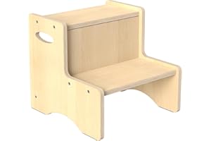 DOOWROODNI Toddler 2-Step Stool with Fortress Design – Sturdy Wooden Step Ladder for Bathroom, Kitchen & Home Use, Secure Base, Built-in Safety Panel to Prevent Tipping, Stylish Wood Grain Finish