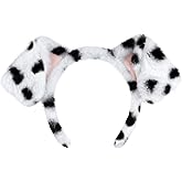 SIOTMERA Dalmatian Dog Ears Headband, Fluffy Faux Fur Animal Costume Hairband Realistic for Halloween Cosplay Party Washing Makeup