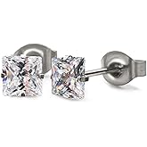 Limerencia G23 Pure Titanium Earrings F136 Implant Grade Titanium Studs 20G Hypoallergenic Round Cubic Zirconia/Princess-Cut/Square/Ball Earrings for Women Men Sensitive Ears