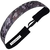 Sweaty Bands Womens Girls Headband - Non-Slip Velvet-Lined Workout Hairband - Booty Camp Camo Black Gray 1-Inch