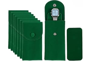 GeryVtee 8 Pcs Velvet Watch Pouch Portable Watch Pouch Single Watch Travel Case Watch Storage Bag Luxury Gift Bag with Snap Button for Jewelry Watch Organizer (Green)