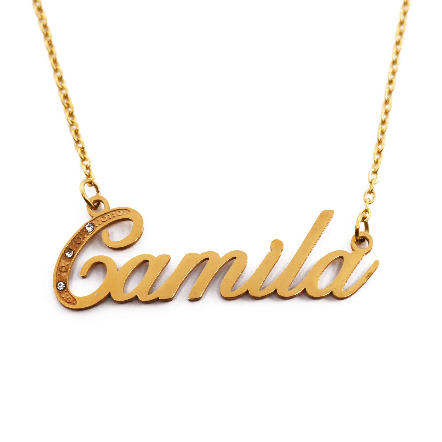 Camila Italic Personalised Name Necklace With Cubic Zirconia Gold Plated, Custom Dainty Name Pendants, Jewellery for Ladies, Girlfriend, Mother, Sister, Friends