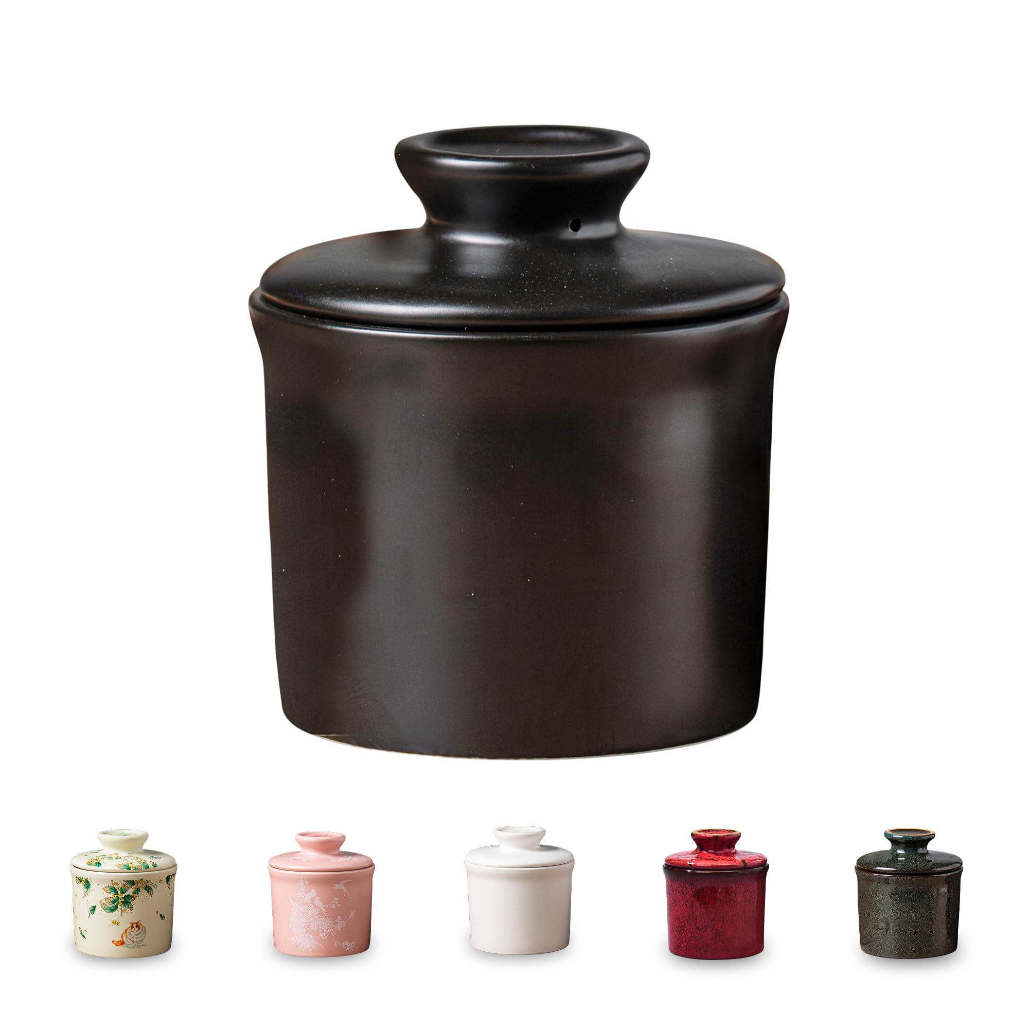 Photo 1 of **MAJOR DAMAGE**
Stoneware Butter Crock with Lid, Ceramic Butter Dish with Water Line, Countertop Butter Keeper, Butter Holder for Countertop, Black
