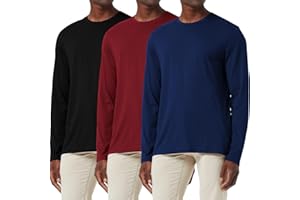 3 Pack Men's Cotton Shirt Loose Fit Long Sleeve T-Shirt Moisture Wicking Crew Neck Shirts Comfort Casual Base Layer Tops