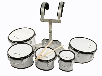 Marching Drum SET 5 Trommeln mit Tragegestell weiß