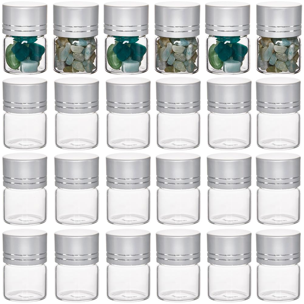 SUNNYCLUE 40Pcs Mini Glass Jars 5ml Tiny Jars with Aluminum Screw Lids Small Glass Vials Clear Tiny Glass Bottles Glass Bead Containers for Essential Oil Liquid Powder Message jewellery DIY Crafts
