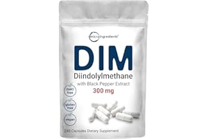 MICRO INGREDIENTS DIM Active Supplement, DIM 300mg, 240 Veggie Capsules (8-Month Supply), 2 in 1 Formula, Estrogen Metabolism, Premium DIM-Plus Broccoli Extract Supplement With Black Pepper for Better Absorption