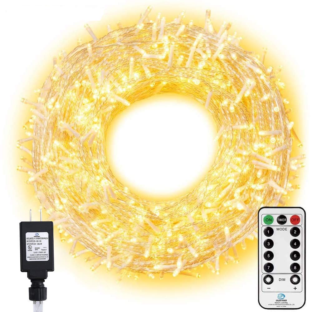 Ollny LED String Lights 800 LED 330FT Long Christmas Lights with Remote,8 Modes &Timer Warm White Fairy Lights Plug in Twinkle Lights for Room Indoor Wedding Tree Party Christmas Decoration Outdoor