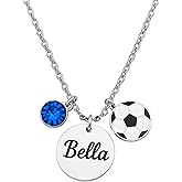 Sportybella Soccer Necklace, Personalized Soccer Engraved Stainless Steel Charm, Custom Soccer Jewelry Gifts for Soccer Players, Teams & Coaches