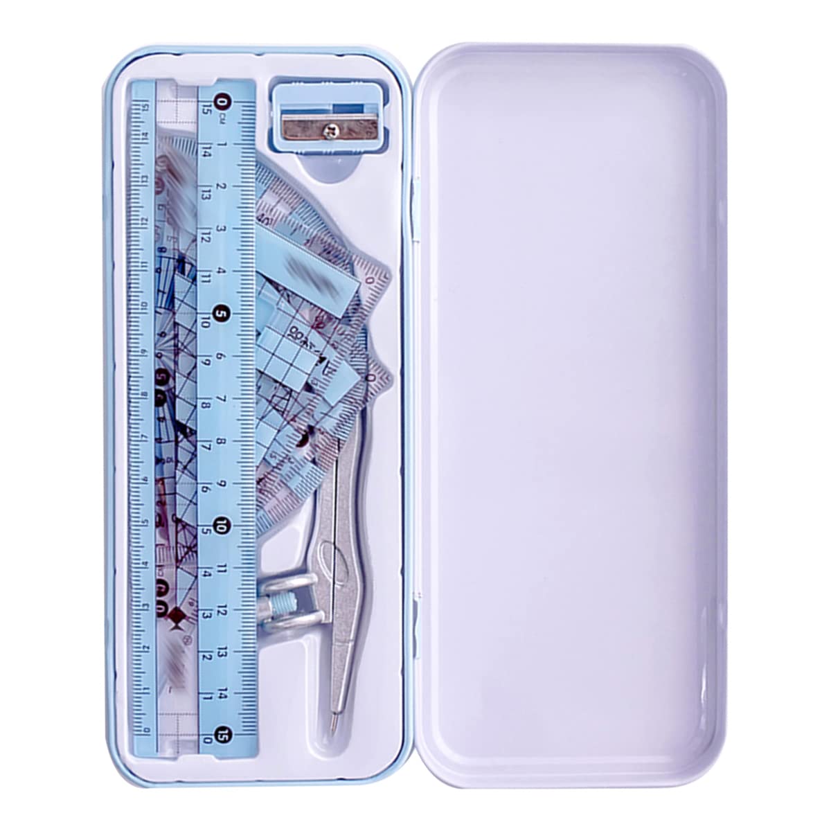 LA HUATE Compass Protractors Square Set Math Geometry Set Drawing Ruler Set Kids Stationery Gifts 8pcs, Blue