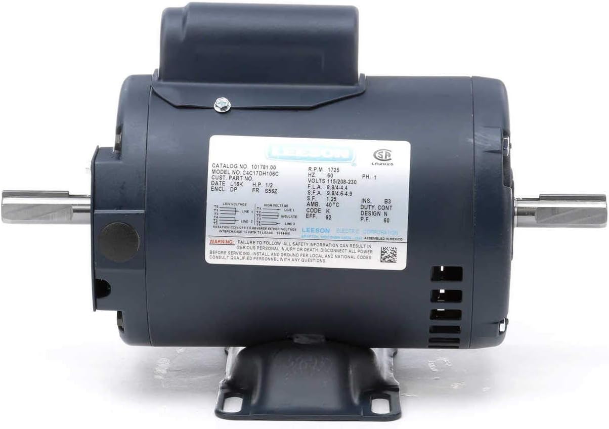 1/2 hp 1725 RPM 115/208230V Double Shafted Power Tool Motor Leeson
