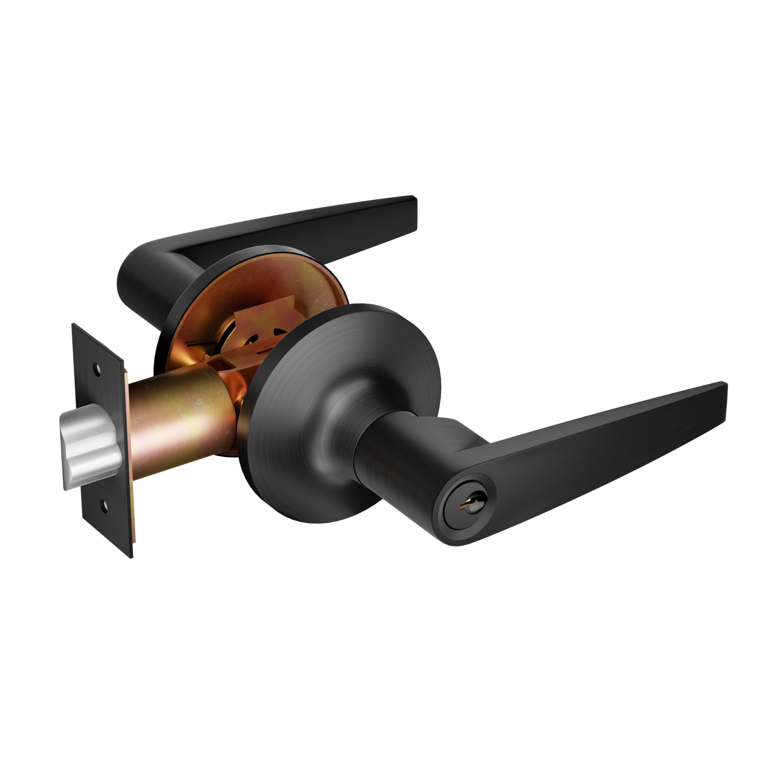 1 Pack of HAIFUAN Door Lever Handle Lockset, Doob Knob for Use of Entry, Black Color, Come with 3 Keys(802-B)