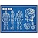Inked and Screened Sci-Fi & Fantasy Design Art Poster Iron Man, Blue Grid/White Ink, 18