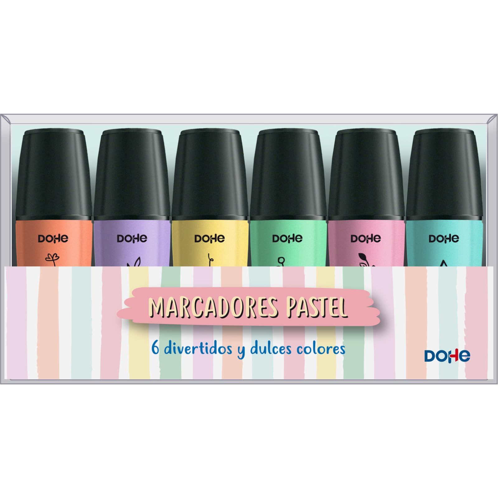 Pack of Mini Fluorescent Pastel Markers - Dohe - (6 Units)