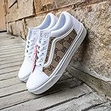 Vans White Old Skool x Authentic GG Fabric Custom Handmade Uni-Sex Shoes By Patch Collection