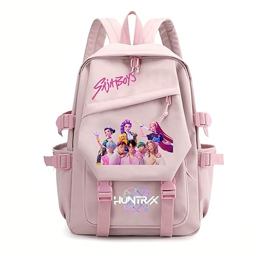 Demon+Hunters+K-p-op School Backpack, Multi-Pocket Nylon Travel Daypack, Demon Hunters Anime College Rucksack Cosplay Backpack