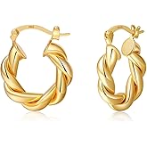 Twisted Gold Hoop Earrings for Women, Thick Chunky Hoops Hypoallergenic Vintage Twist Earings Big