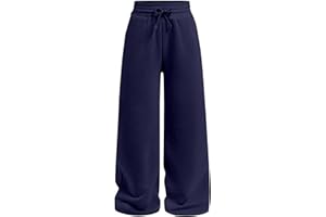 Ecolala Girls Wide Straight Leg Loose Sweatpants Elastic Waist Drawstring Jogger Pants Navy Blue