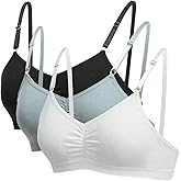 MakeMeChic Women's 3 Pack V Neck Ruched Wireless Bralette No Support Lightly Lined Bra