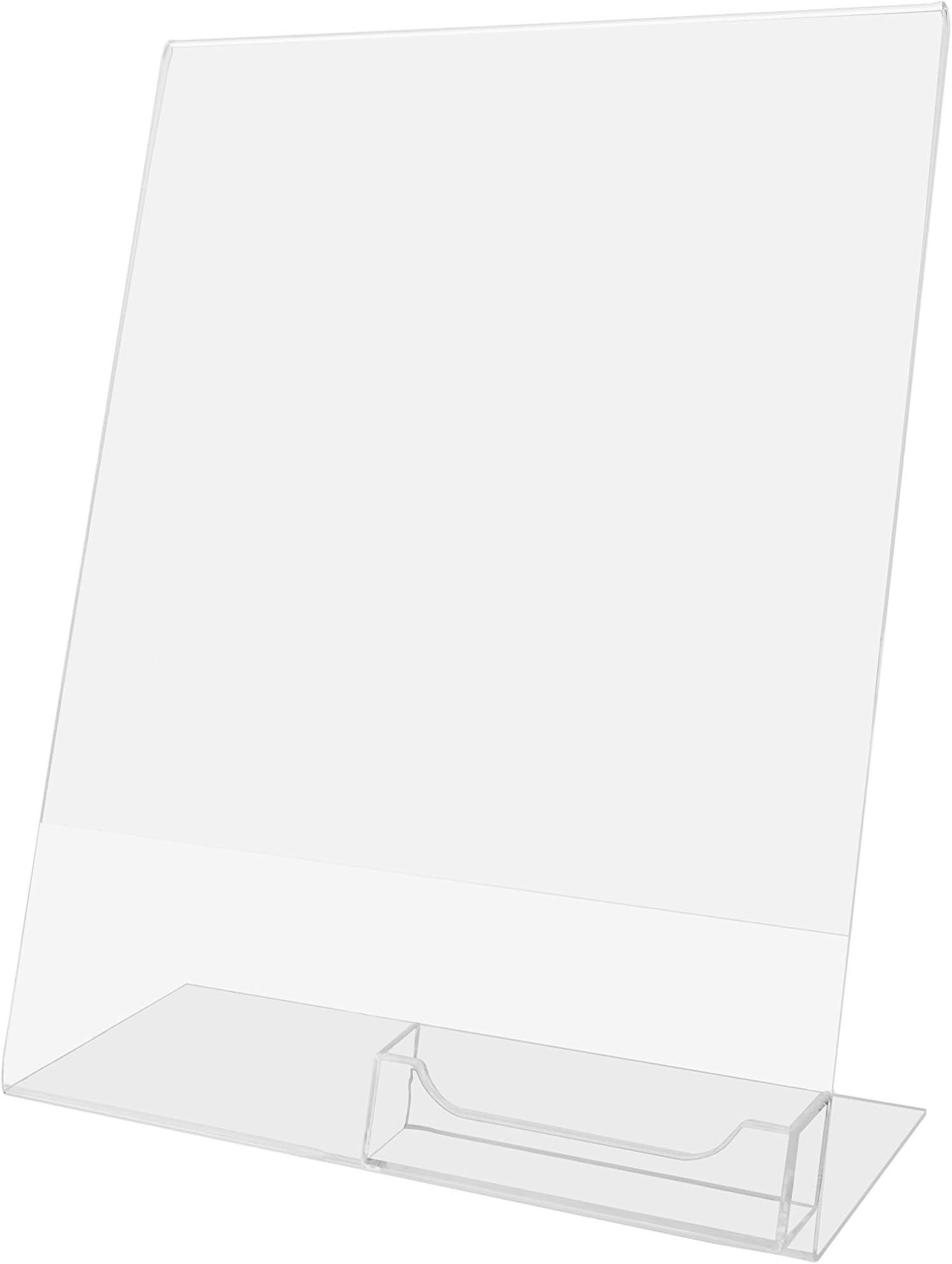 Marketing Holders10 Pack Acrylic Sign Holder for 8.5" x 11" Signs with 3.5" x 2" Business Card Pocket Clear Plastic Side Load Slanted Countertop Display for Medical Offices Clinics and Hospitals