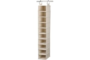 Household Essentials Hanging Shoe Organizer, 10 Wide Cubbies with Cedarline Pockets, Heavy-Duty Cotton Canvas, Removable and Industrial Hooks, Natural