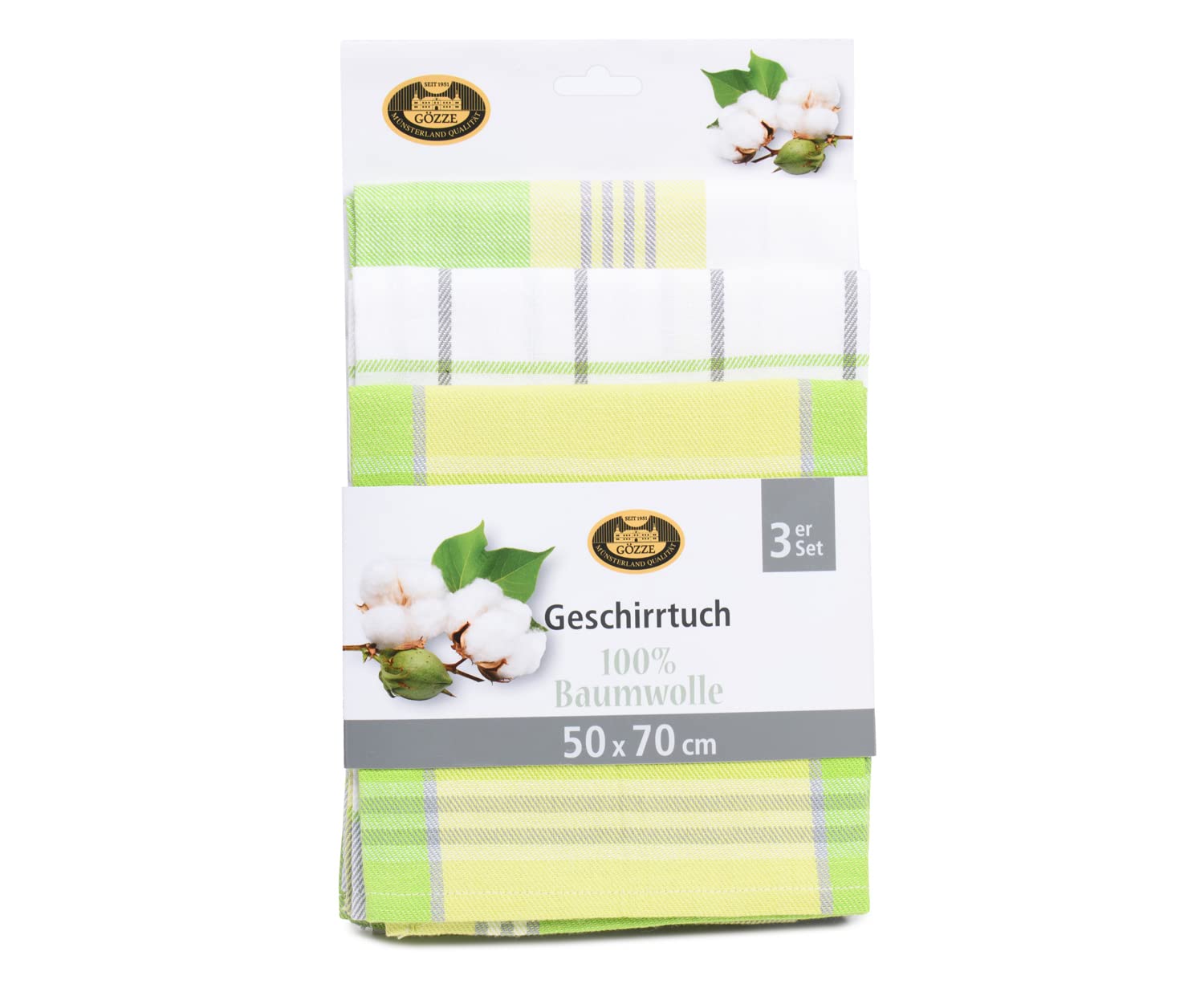 Gözze - Set of 3 Tea Towels, 100% Cotton, High Weight Material (260 g/m²), 50 x 70 cm - Green