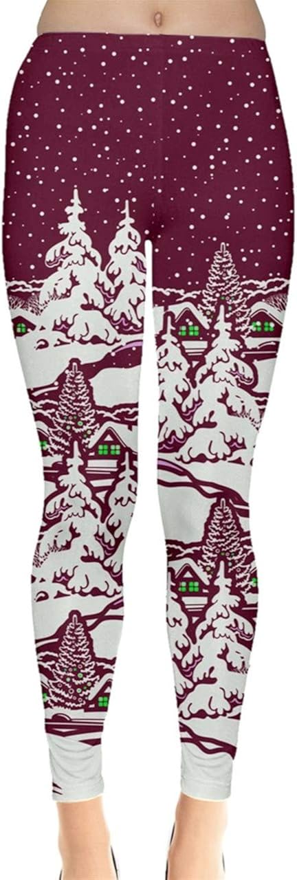 CowCow Women's Funny Xmas Leggings Christmas Lights Kitty Cat Aztec Printed Tights, XS-5XL