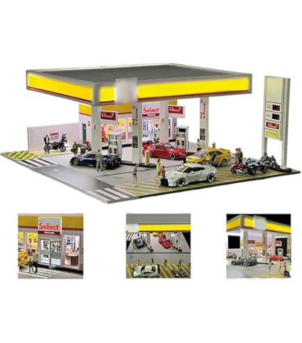 Shell ミニチュアガソリンスタンド Amazon.com: FunKitFX 1/64 Scale Shell Gas Station Model Diorama