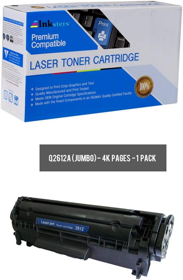 Inksters of America Compatible Toner Cartridge Replacement for HP 12A (Q2612A)(J) Jumbo Yield Black - Compatible with Laserjet 1010 1012 1015 1018 1020 1022 1022n 1022nw 3015 3020 3030 3050 3052