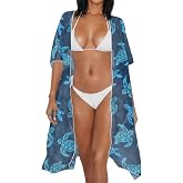 Jekioweii Women's Kimonos Swimsuit Coverups Bikini Swimwear Sheer Beach Cover Up Floral Print Casual Plus Size Cardigan