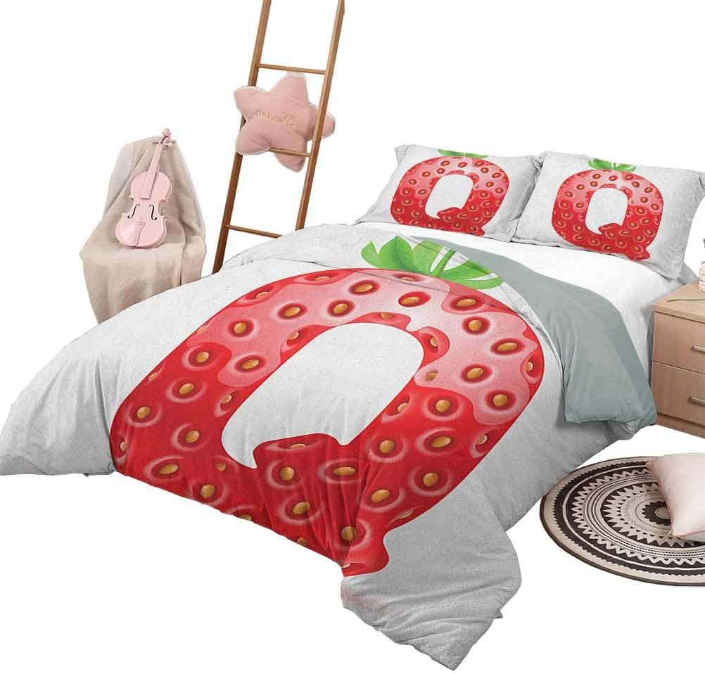 Letter Q Microfiber Sheet Set 3 Piece Bed Sheets Bedding 3-Piece Full Bed Sheets Set, Exotic Taste Language and Food Theme Delicious Character Words Writing Soft Bedding Vermilion Green Orange