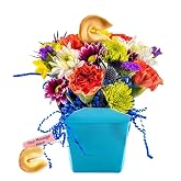Baby Boy Blue Fresh Cut Live Flowers Arranged in a Takeout Container with Your Personal Message Tucked Inside a Fortune Cookie