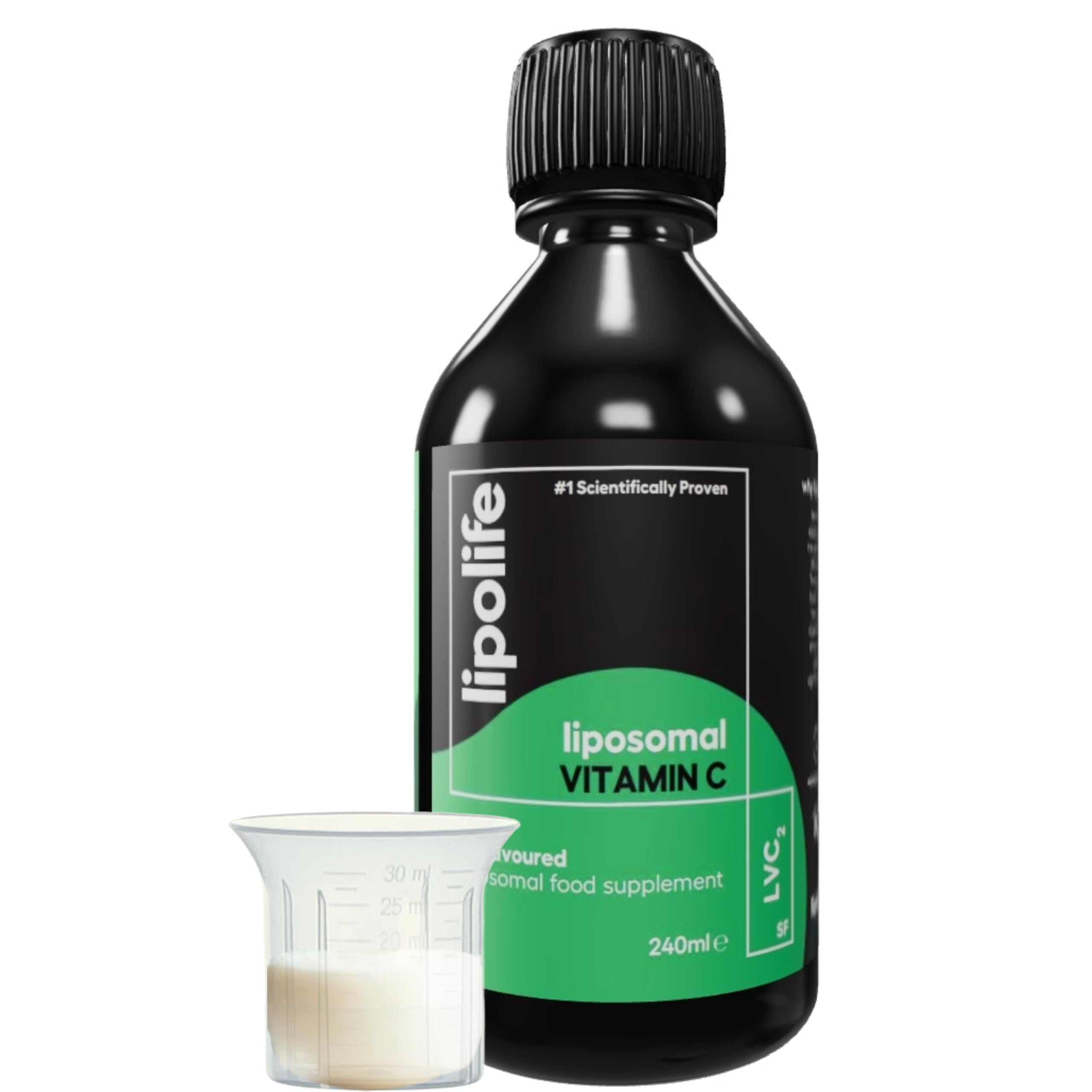 lipolife LVC1 Liposomal Vitamin C Liquid 240ml – High Strength - 48 Days Supply, No Tablets, Clinically Proven Higher Absorption, Gluten-Free, Vegan, Immune & Collagen Support Supplement