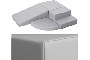 JUNGLEDOVE 4-Piece PU Leather Baby Foam Climbing Blocks for Toddlers - Soft Play Climbing Toys for Toddlers - Foam Climbing Set for Crawling and Sliding Indoor (Gray)
