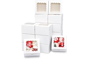 XINHPKGG 50pcs Cookie Boxes 4x4x2.5 Inch Bakery Boxes with Window Treat Box Dessert Box for Wedding Favors Party Mother's Day