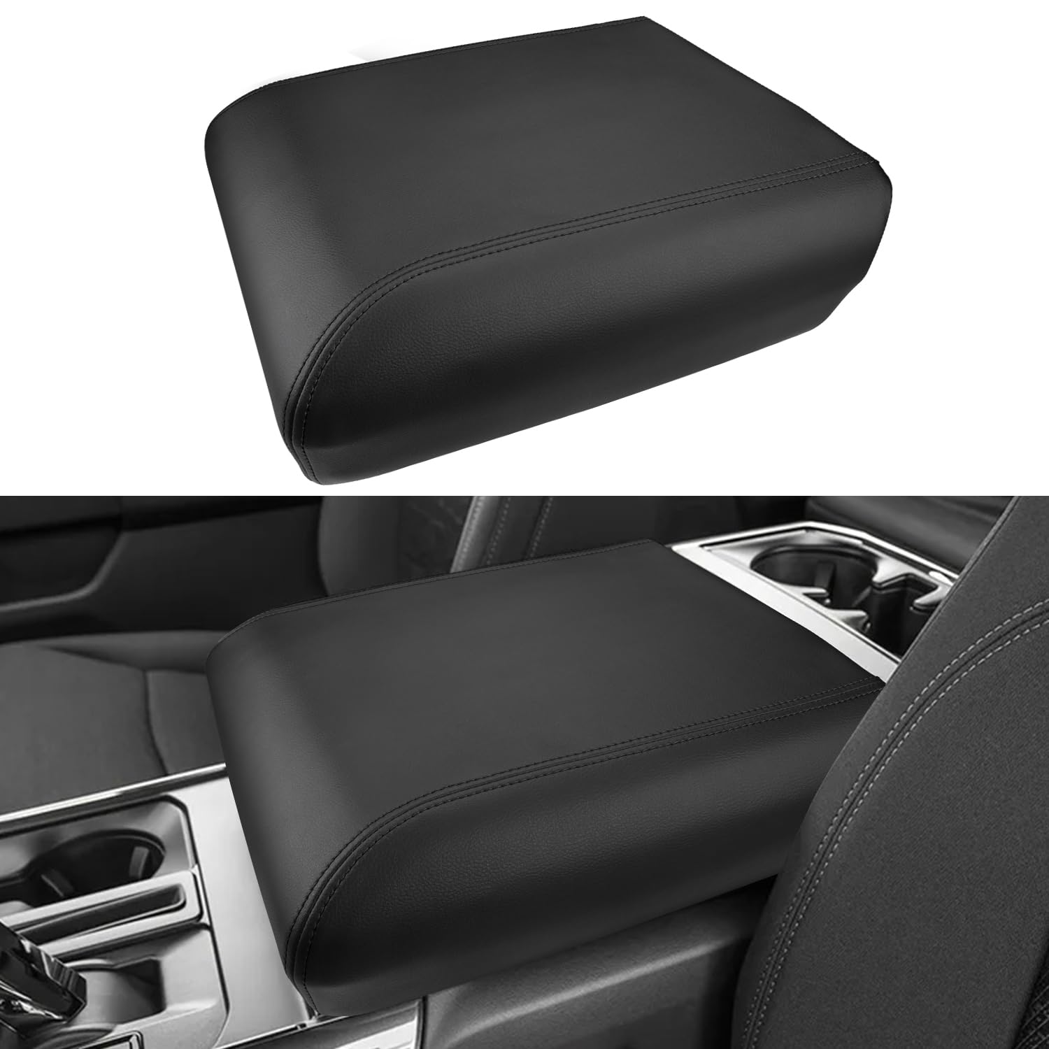 Photo 1 of INTGET Car Center Console Armrest Cover for 2025 2024 Ford F150 Accessories Interior 2021 2022 2023 Middle Console Lid Seat Cover Protector Elbow Cushion Pad (Black Stitches, 2021-2024)