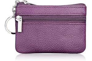 Hibate Purple Small Leather Coin Purse Change Pouch for Women Men Kids with Zip Key Ring