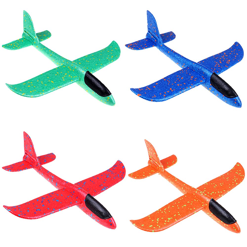 Yijunmca Red Orange Blue Green 14.2” Throwing Foam Plane 2 Flight Modes Glider Plane Flying Toy for Kids 2 Holes Styrofoam Airplanes Gift for Boys Girls Outdoor Sport Aircraft Birthday Party Favors