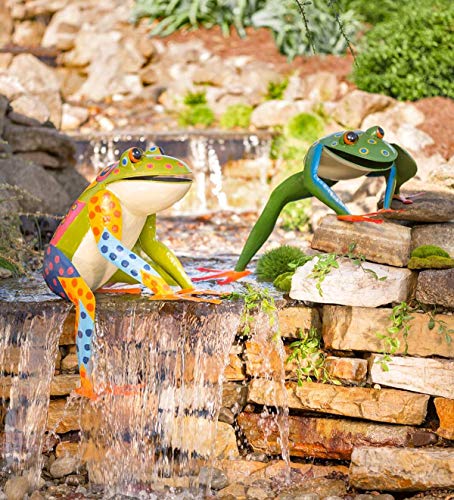 Wind & Weather Large Colorful Handcrafted Metal Climbing Frog Garden Sculpture - 28.25 L x 22.75 W x 11.75 H