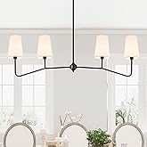 Resacho 47" Modern Linear Chandelier, 4-Light Black Pendant Light with Fabric Shades, Adjustable Height Ceiling Light Fixture