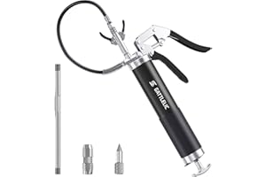 GATTLELIC Grease Gun Kit, 8000 PSI Heavy Duty Grease Gun with Grease Coupler, 14oz Pistol Grip Grease Gun with 12 Inch Spring Flex Hose, Sharp Nozzle, Extension Rigid Pipe, Black