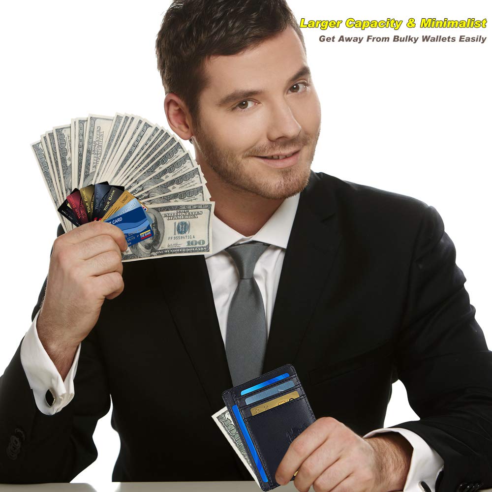 Piboshi Slim Minimalist Wallet Thin Leather Credit Card Holder Wallet RFID Blocking Front Pocket Wallets for Men