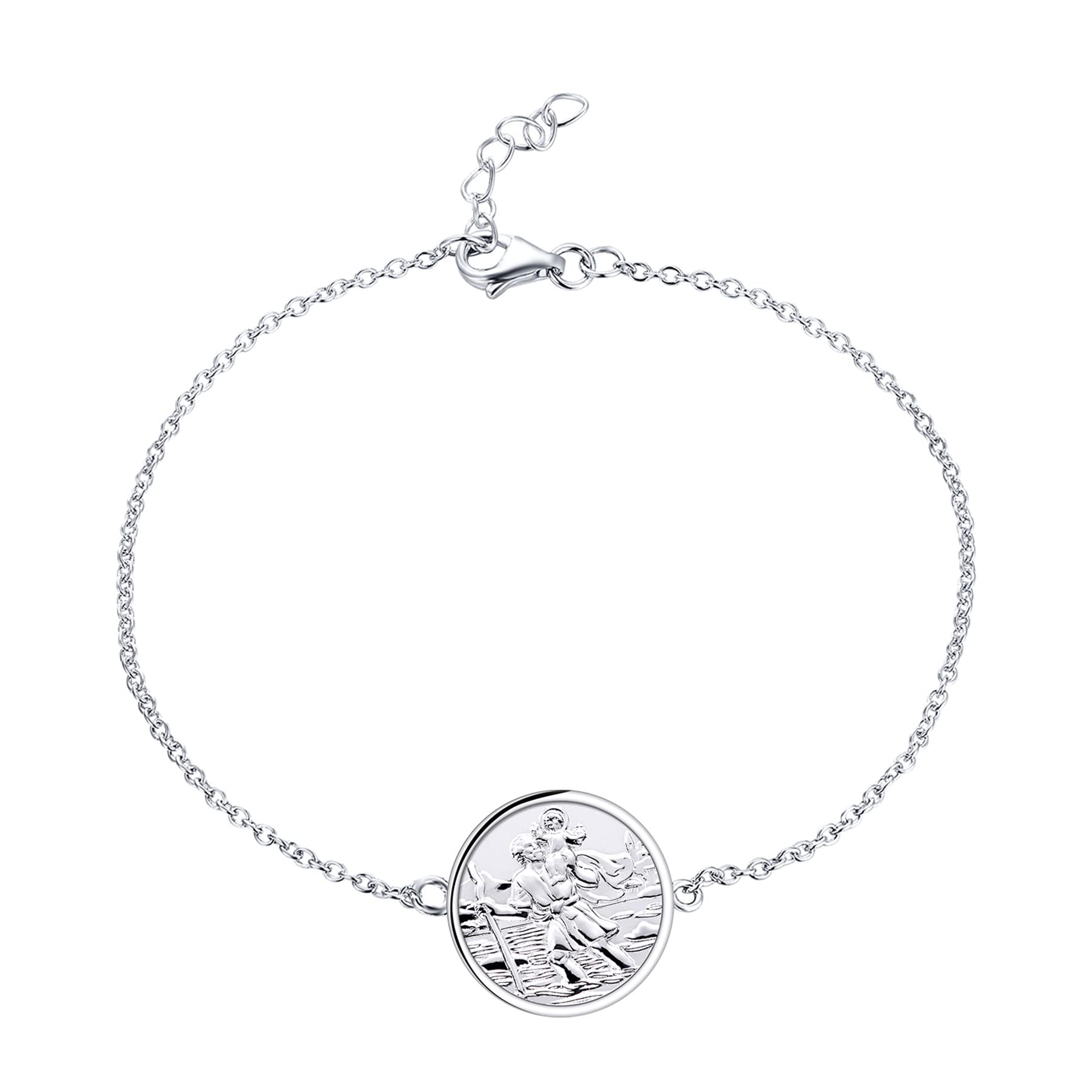 FJ Saint Christopher Bracelet 925 Sterling Silver St Christopher Bracelet for Women Religious Protector Talisman