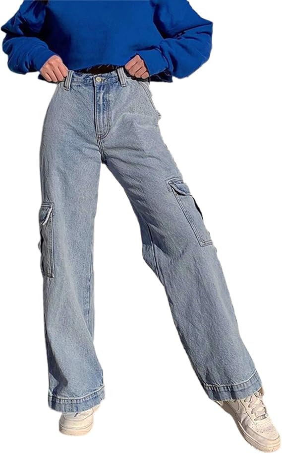 Y2K Jeans holgados rectos de pierna ancha pantalones de mezclilla de