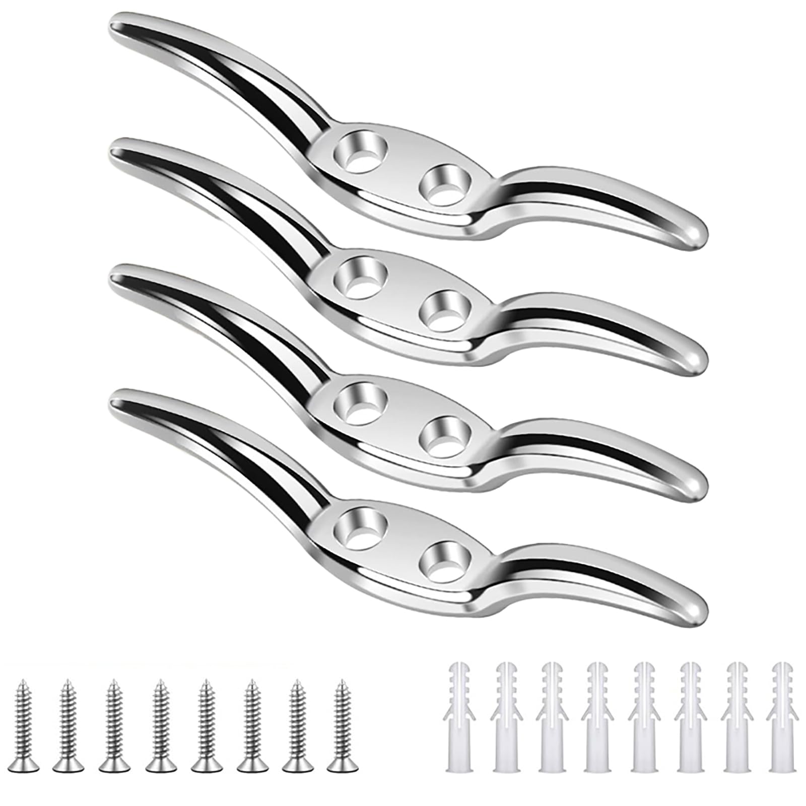 WUDQIJI Cleat Hook Belegklampe 4 Pieces 66 mm Boat Lamp Silver FlagPole Case Rope Cleat Hook Mooring Lamp Cleat Hook for Blinds Mooring Clamps for Washing Line Flagpole Curtain