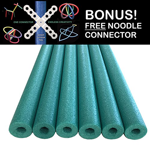Oodles of Noodles Foam Pool Swim Noodles with Connector, 6-Pack, 52-Inch, Green, Bulk Pack