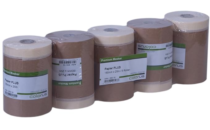 5 x Colorus Masker Tape PLUS Papier 18 cm x 25m Abdeckpapier Kreppband Masker Tape